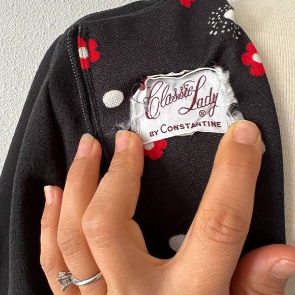 Vintage 60s 70s Mod Black Flower Power Maxi Dress‎ floral retro colorful medium - Picture 9 of 9